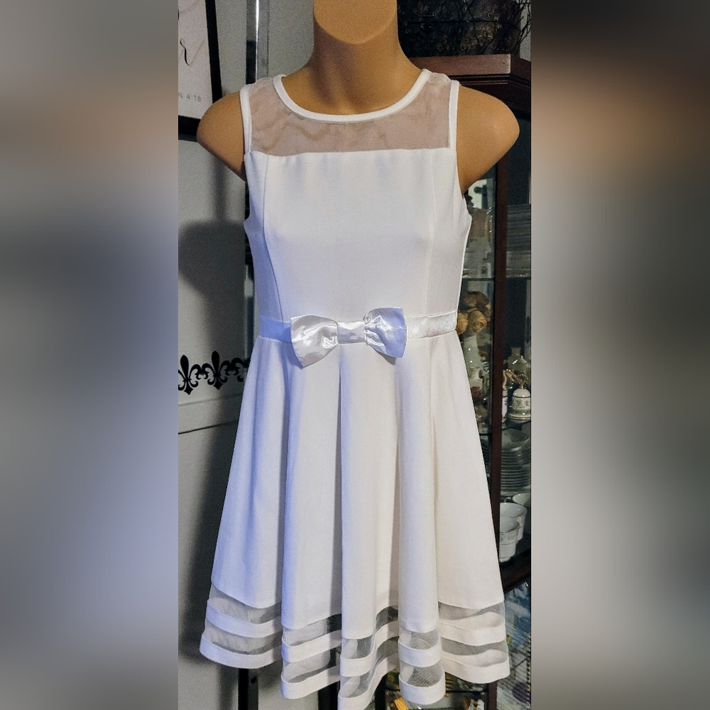 Kelvin Klein Kids Girl illusion fit & flare dress in whipped white